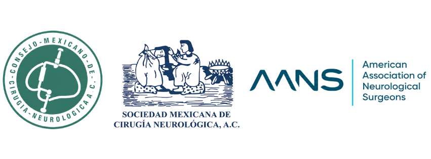 Logotipos del Consejo Mexicano de Cirugía Neurológica, la Sociedad Mexicana de Cirugía Neurológica y AANS